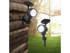 2er Set schwenkbare LED Solarleuchten mit Erdspieß oder zur Wandmontage