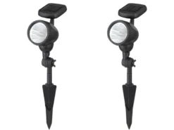 2er Set schwenkbare LED Solarleuchten mit Erdspieß oder zur Wandmontage