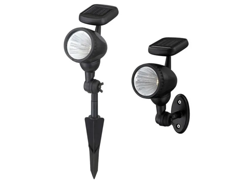 2er Set schwenkbare LED Solarleuchten mit Erdspieß oder zur Wandmontage
