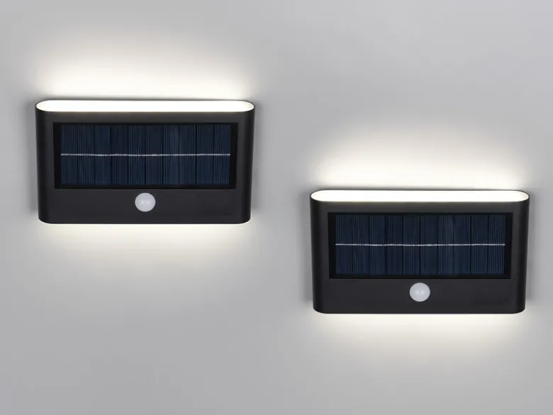 2er SET Solar Außenwandleuchten auch per USB aufladbar mit Bewegungsmelder