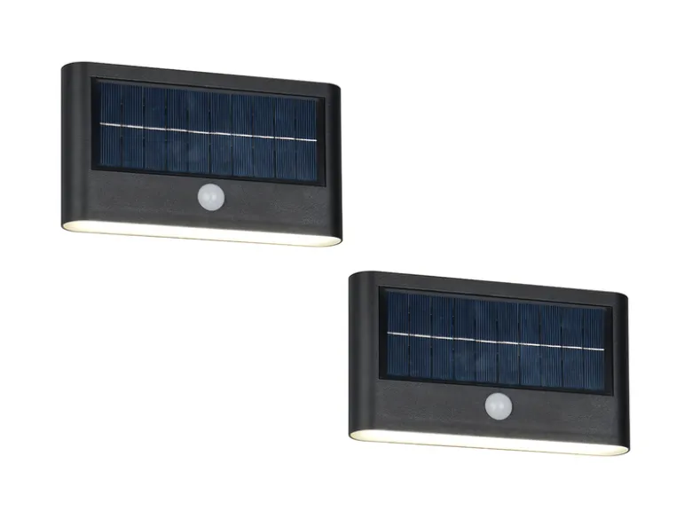 2er SET Solar Außenwandleuchten auch per USB aufladbar mit Bewegungsmelder