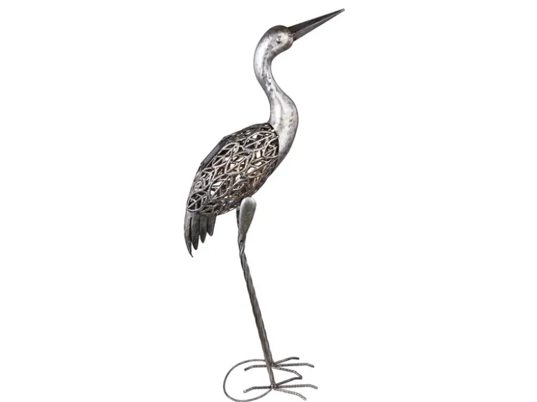 2er Set Solarbetriebene LED Deko Figuren Kranich aus Metall in Grau, Höhe 77cm