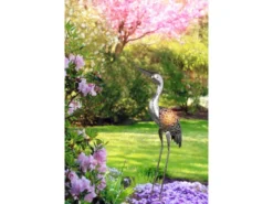 2er Set Solarbetriebene LED Deko Figuren Kranich aus Metall in Grau, Höhe 77cm