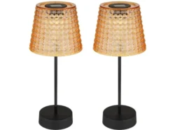 2er Set Solarbetriebene LED Outdoor Tischleuchten Bernsteinfarbig, Höhe 29cm