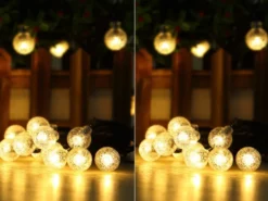 2er Set Solarbetriebene LED Outdoor Lichterkette mit 20 Glühbirnen, 2,8 Meter