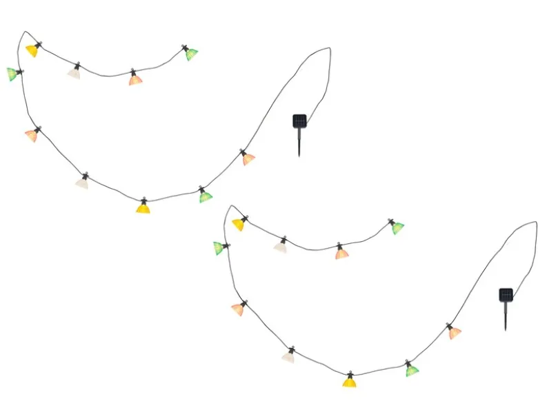 2er Set Solarbetriebene LED Outdoor Lichterkette mit 10 bunten Schirmen, 3,6 M