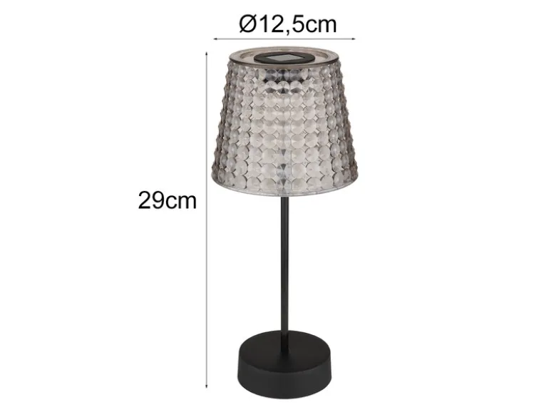 2er Set Solarbetriebene LED Outdoor Tischleuchten Rauchfarbig, Höhe 29cm