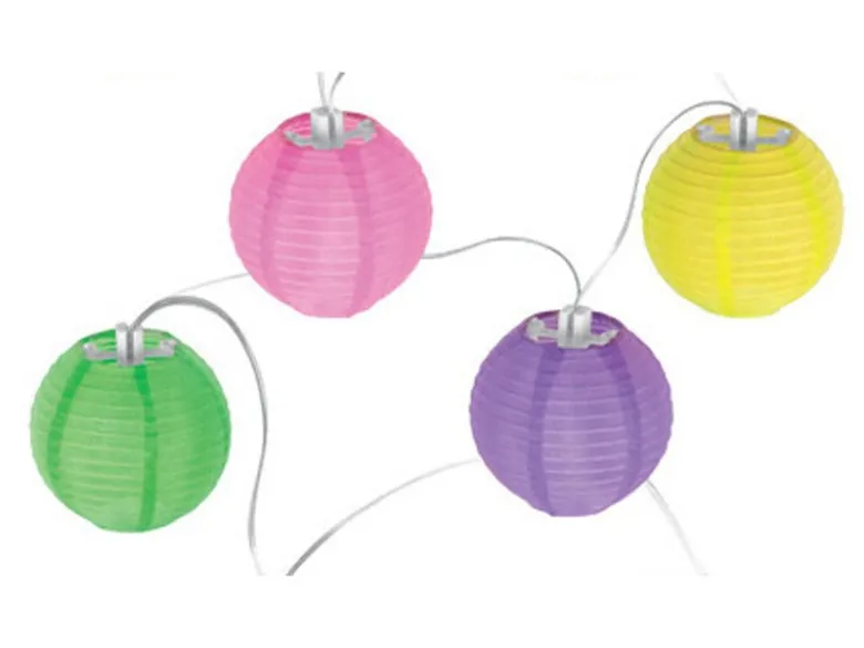 2er Set Solarbetriebene LED Outdoor Lichterkette mit 10 bunten Lampions, 3 Meter