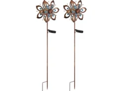2er Set Solar Gartenstecker Windrad mit Erdspieß in Kupfer & Blau, Höhe 92cm