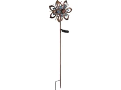 2er Set Solar Gartenstecker Windrad mit Erdspieß in Kupfer & Blau, Höhe 92cm