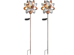 2er Set Solar Gartenstecker Windrad mit Erdspieß in Kupfer & Silber, Höhe 92cm