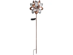 2er Set Solar Gartenstecker Windrad mit Erdspieß in Kupfer & Silber, Höhe 92cm