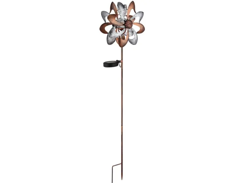 2er Set Solar Gartenstecker Windrad mit Erdspieß in Kupfer & Silber, Höhe 92cm