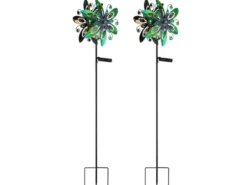 2er Set Solar Gartenstecker Windspiel mit Erdspieß Metall Bunt, Höhe 124cm