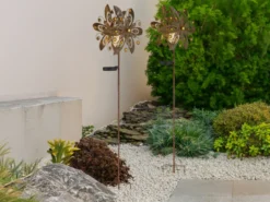 2er Set Solar Gartenstecker Windspiel mit Erdspieß Metall Rostoptik, Höhe 124cm