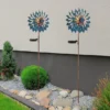 2er Set Solar Gartenstecker Windrad mit Erdspieß in Blau & Kupfer, Höhe 92cm