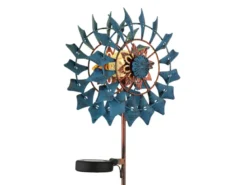 2er Set Solar Gartenstecker Windrad mit Erdspieß in Blau & Kupfer, Höhe 92cm