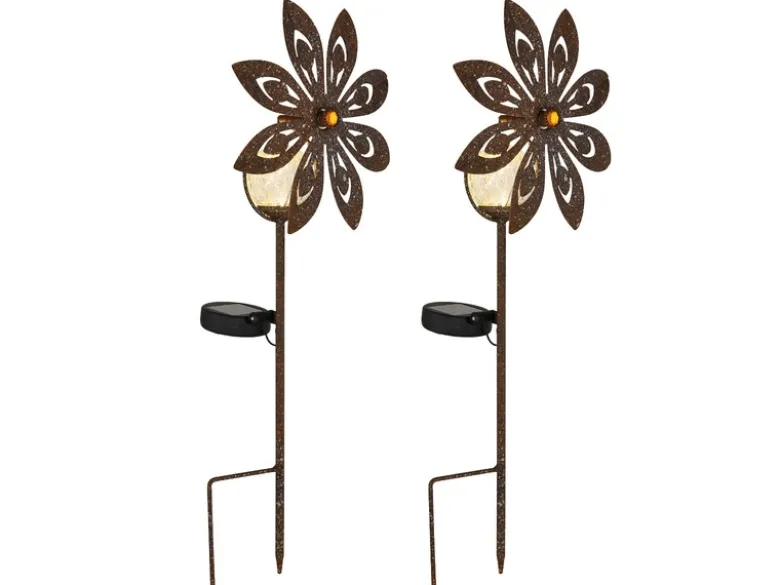 2er Set Solar Gartenstecker Windspiel mit Erdspieß in Rostoptik, Höhe 50cm