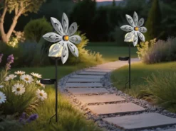 2er Set Solar Gartenstecker Windspiel mit Erdspieß in Silber-Grau, Höhe 50cm