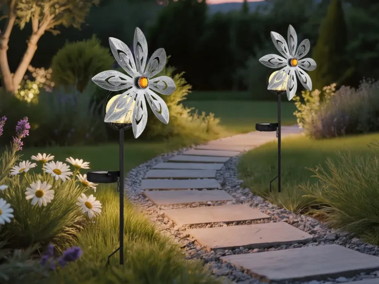2er Set Solar Gartenstecker Windspiel mit Erdspieß in Silber-Grau, Höhe 50cm