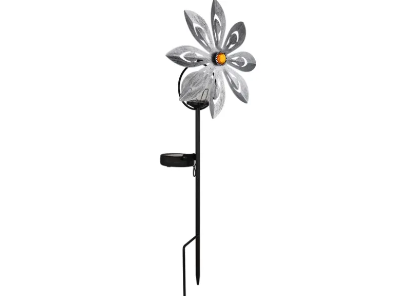 2er Set Solar Gartenstecker Windspiel mit Erdspieß in Silber-Grau, Höhe 50cm
