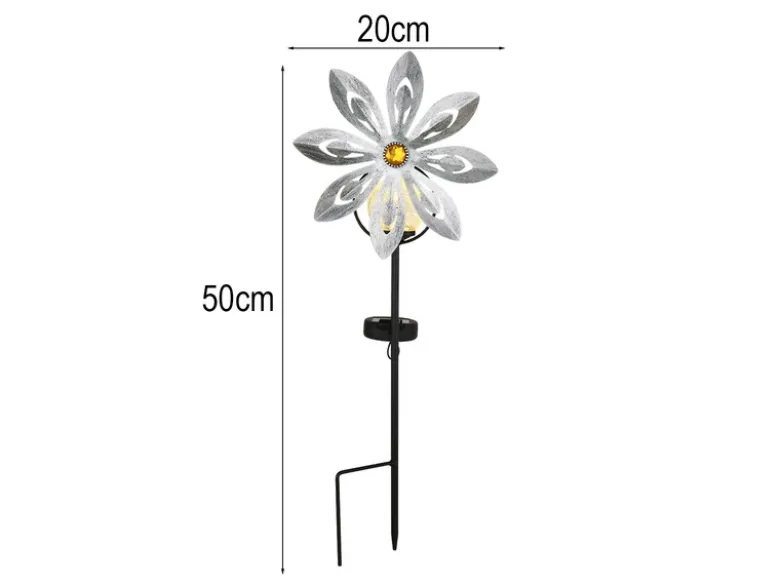 2er Set Solar Gartenstecker Windspiel mit Erdspieß in Silber-Grau, Höhe 50cm