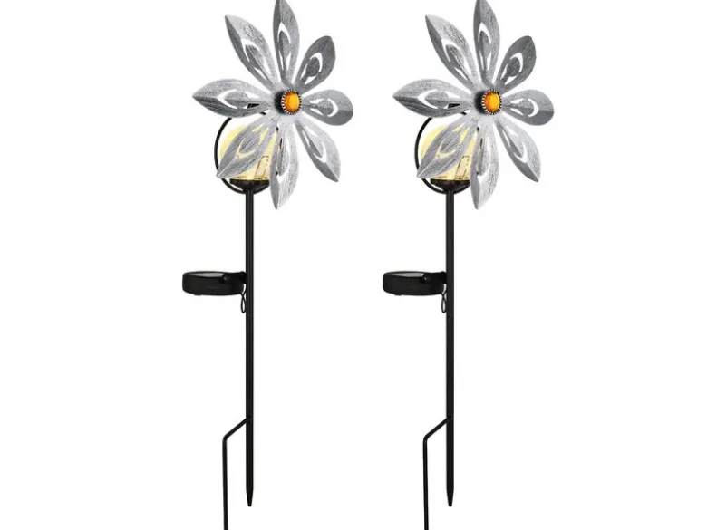 2er Set Solar Gartenstecker Windspiel mit Erdspieß in Silber-Grau, Höhe 50cm