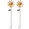 2er Set Solar Gartenstecker Windrad mit Erdspieß in Orange-Gelb & Kupfer H: 92cm