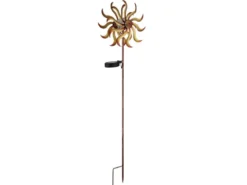 2er Set Solar Gartenstecker Windrad mit Erdspieß in Orange-Gelb & Kupfer H: 92cm