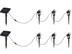 2er Set Solar Gartenstrahler auch per USB aufladbar mit je 3 Spots, L: 6,2 Meter