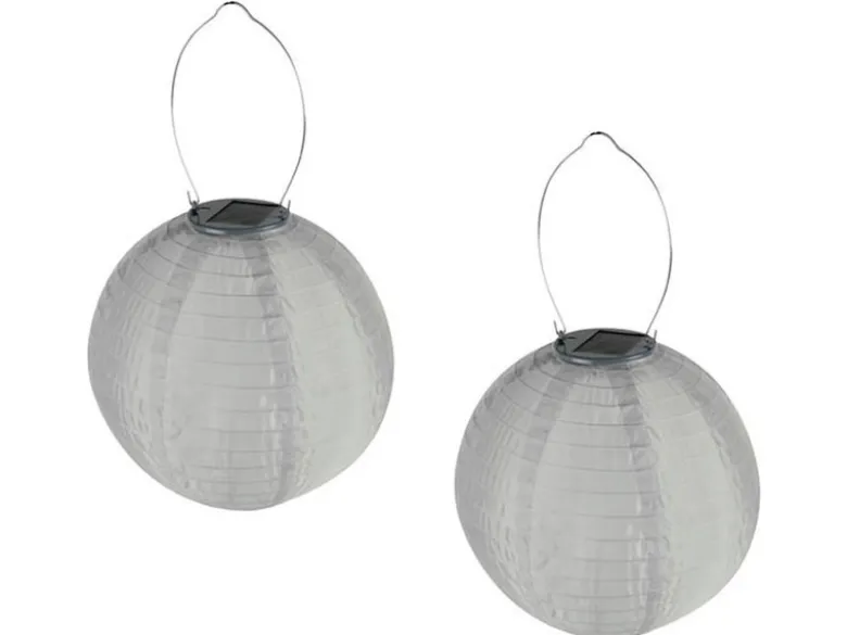 2er Set Solarlaterne Gartenlampion LED weiß, Ø 25cm, Ein/Ausschalter, Wetterfest