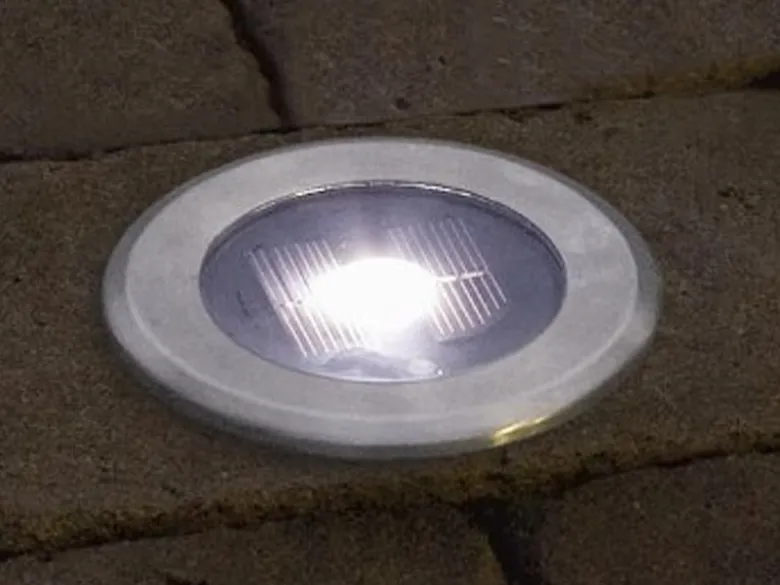 2er-Set Solar LED-Bodenspot, Edelstahl, Ø 11cm, je Spot bis 100kg belastbar