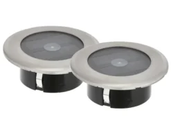 2er-Set Solar LED-Bodenspot, Edelstahl, Ø 11cm, je Spot bis 100kg belastbar