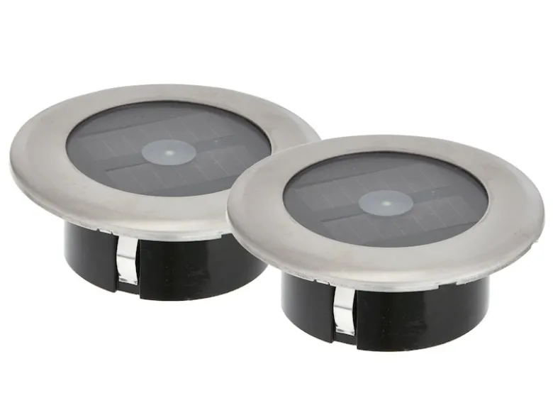 2er-Set Solar LED-Bodenspot, Edelstahl, Ø 11cm, je Spot bis 100kg belastbar