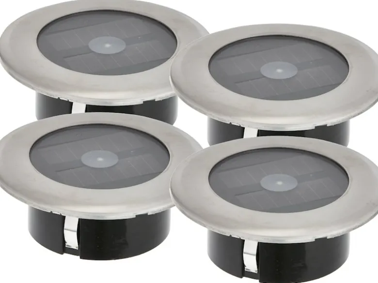 4er-Set Solar LED-Bodenspot, Edelstahl, Ø 11cm, je Spot bis 100kg belastbar