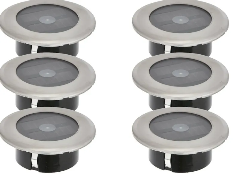 6er-Set Solar LED-Bodenspot, Edelstahl, Ø 11cm, je Spot bis 100kg belastbar