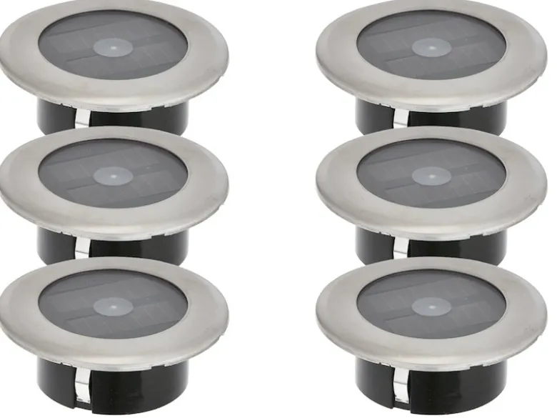 6er-Set Solar LED-Bodenspot, Edelstahl, Ø 11cm, je Spot bis 100kg belastbar