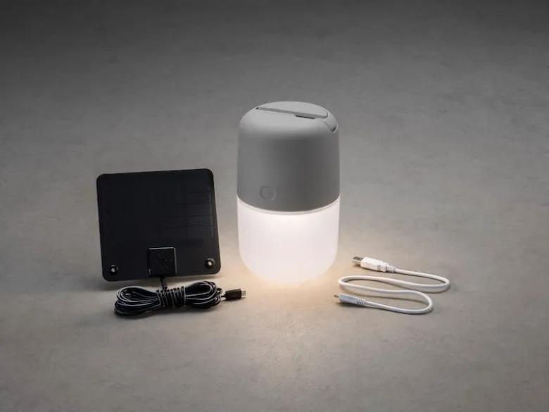 2er Set Solar LED Leuchte ASSISI mit 3-Stufen Dimmer & USB-Kabel, IP44, Grau