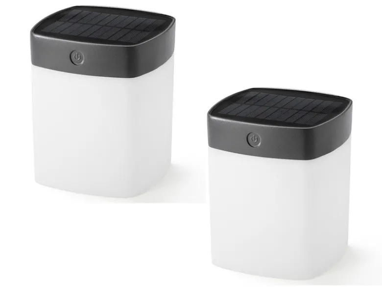2er Set Solar LED Leuchte mit 3-Stufen Dimmer ASSISI, Höhe 14,5cm, IP44, Grau