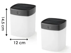 2er Set Solar LED Leuchte mit 3-Stufen Dimmer ASSISI, Höhe 14,5cm, IP44, Grau