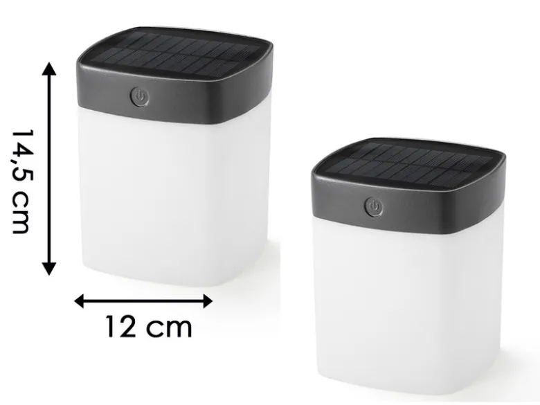 2er Set Solar LED Leuchte mit 3-Stufen Dimmer ASSISI, Höhe 14,5cm, IP44, Grau