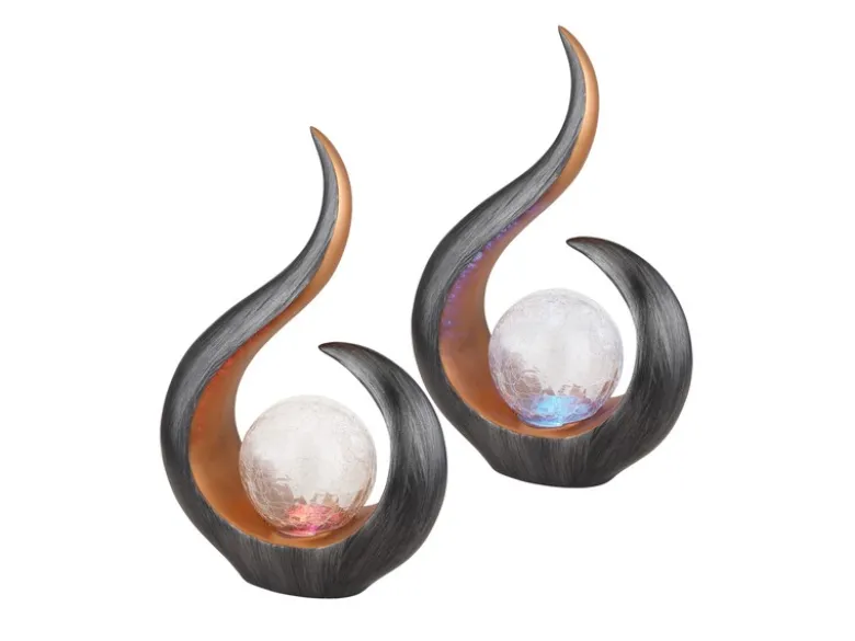 2er Set Solarleuchten mit Crackleglas & Farbwechsel, Schwarz Gold, Höhe 33,5cm