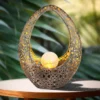 2er Set Solarleuchten mit Crackelglas, Dekorstanzungen Bronzefarben, Höhe 27,5cm