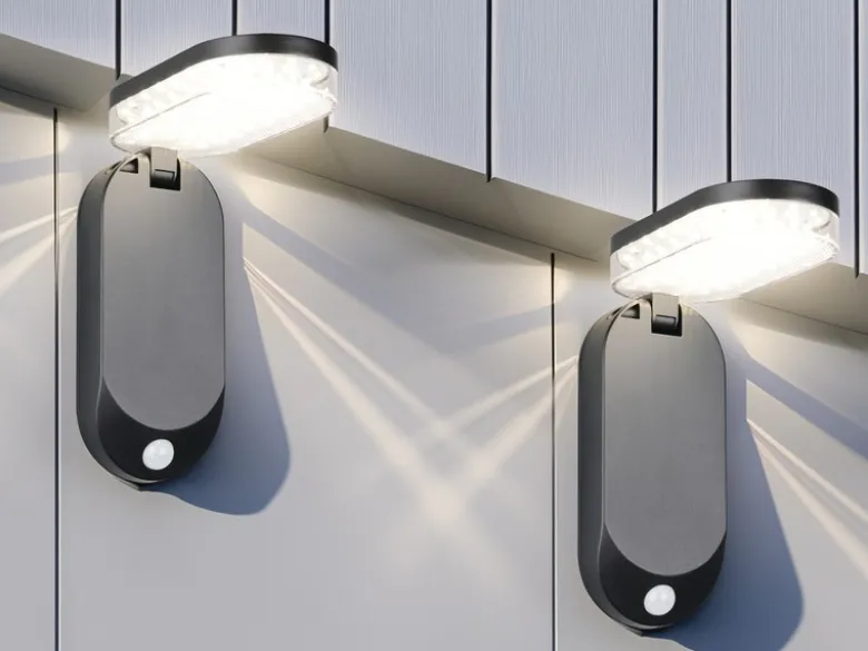 2er SET Solar Wandleuchte mit Bewegungsmelder & dezentem Dauerlicht