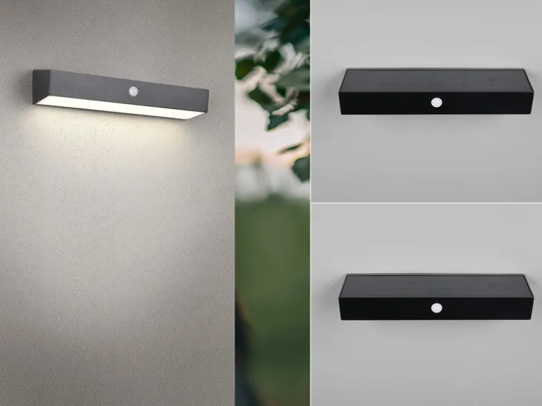 2er SET Solar Wandleuchten auch per USB aufladbar mit Bewegungsmelder, B: 30cm