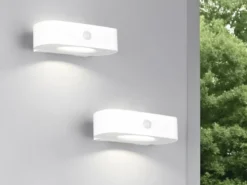 2er SET Solar Wandleuchten auch per USB aufladbar mit Bewegungsmelder, B: 21cm