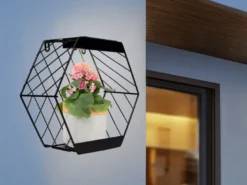 2er Set Solar Wandleuchten für Pflanzen aus Stahl Gitter in Schwarz, Höhe 25,5cm