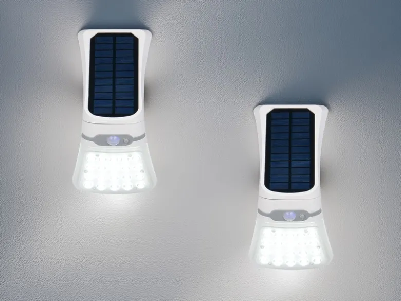 2er SET Solar Wandleuchten mit Bewegungsmelder & dezentem Dauerlicht