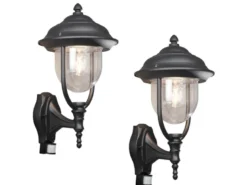 2er-Set stehende Wandleuchten PARMA mit Bewegungsmelder, schwarz, E27, IP44