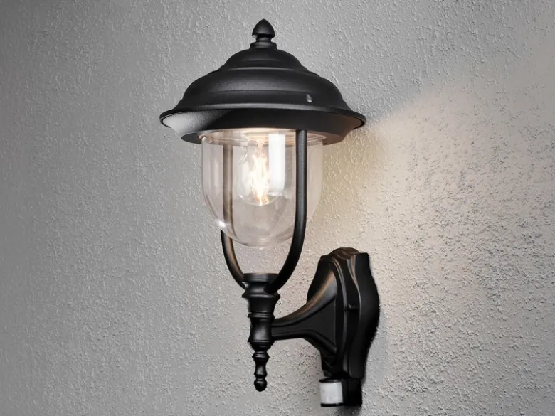 2er-Set stehende Wandleuchten PARMA mit Bewegungsmelder, schwarz, E27, IP44